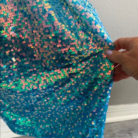 Jovani Iridescent Turquoise Sequin Cutout Dress BNWT - Picture 3 of 6